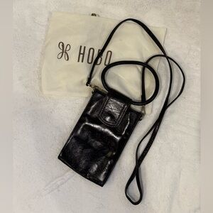 HOBO Black Leather Crossbody Phone Pouch with Flap, includes dust bag